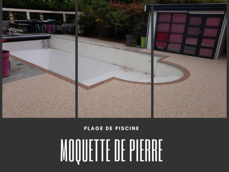 Plage de piscine en moquette de pierre